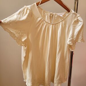 Lc Lauren Conrad Boho Ivory Lace Keyhole Tie Trim Top Wmns Sz L